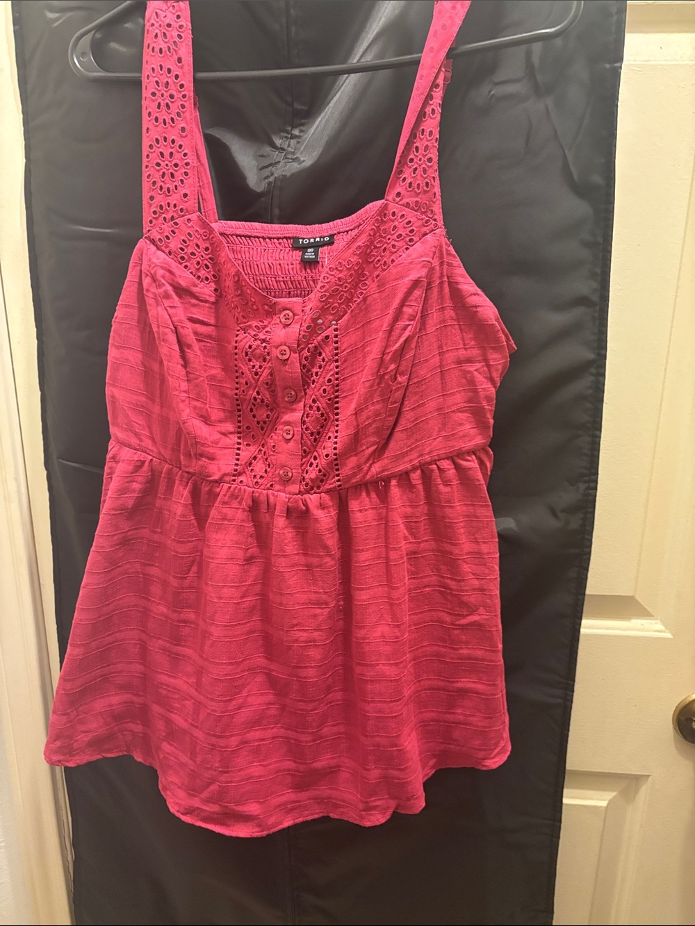torrid bright fuchsia eyelet button-front babydoll cami